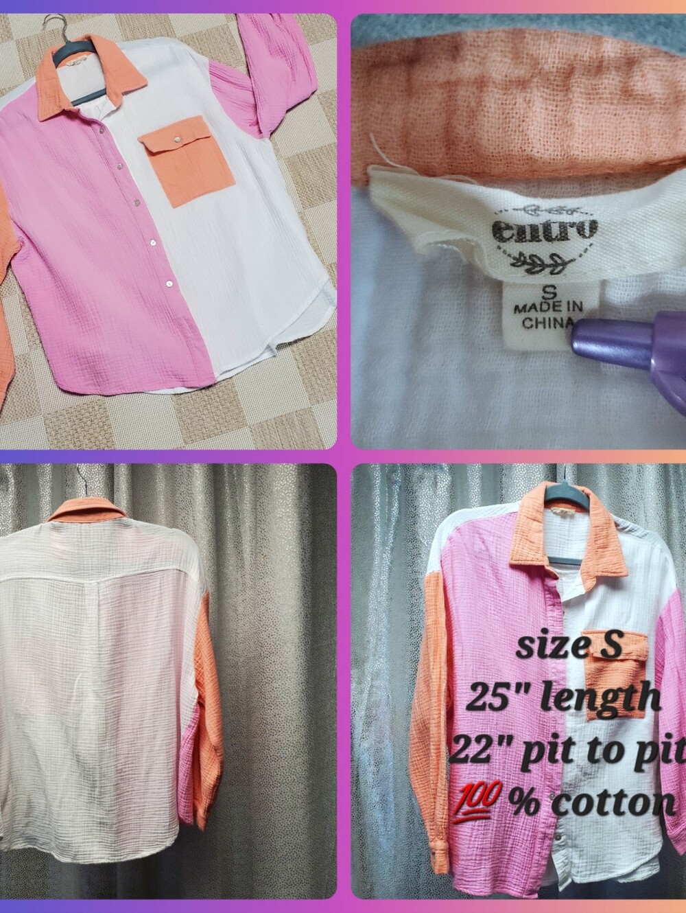 Oversized Button-Up Color Block Blouse by Entro - Picture 5 of 9
